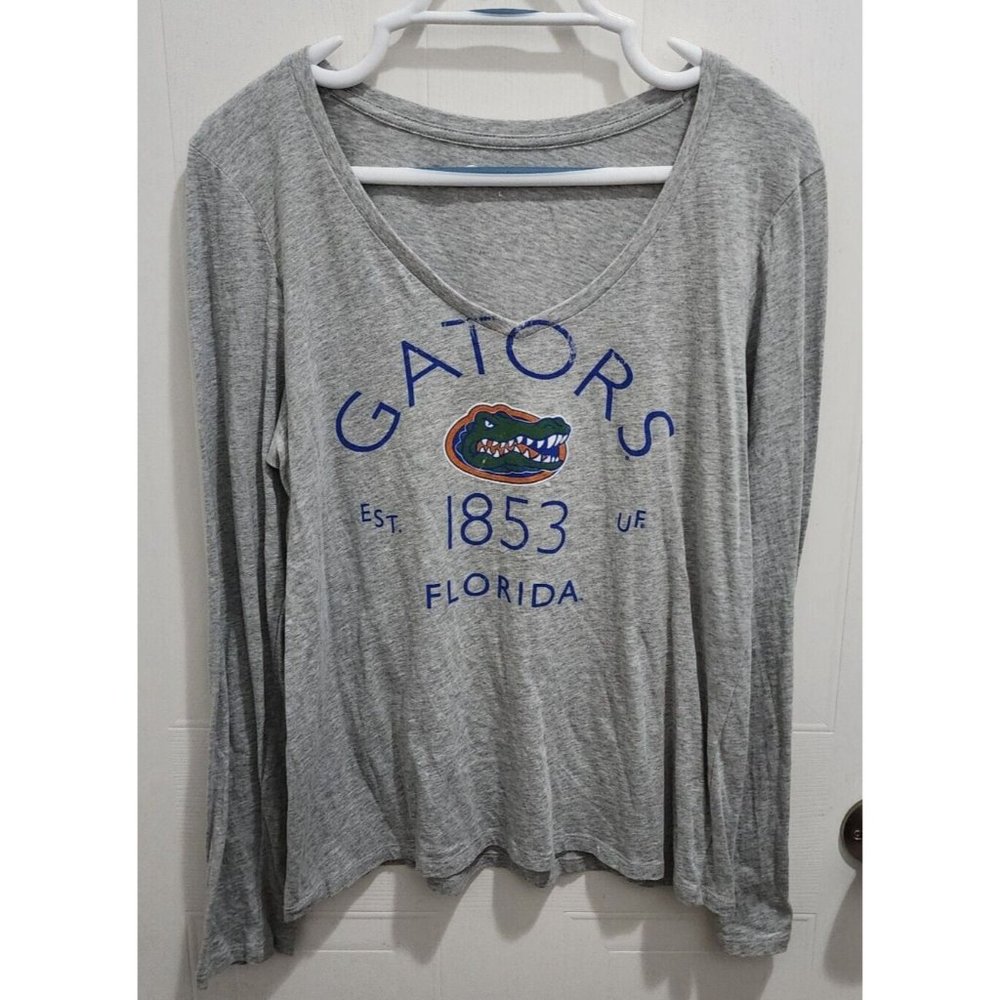 Champion Women's Florida Gators Logo Long Sleeve V Neck Tee Shirt Top Gray Sz L